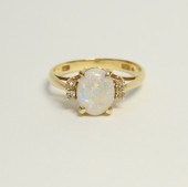 14K GOLD OPAL CABOCHON & DIAMO
