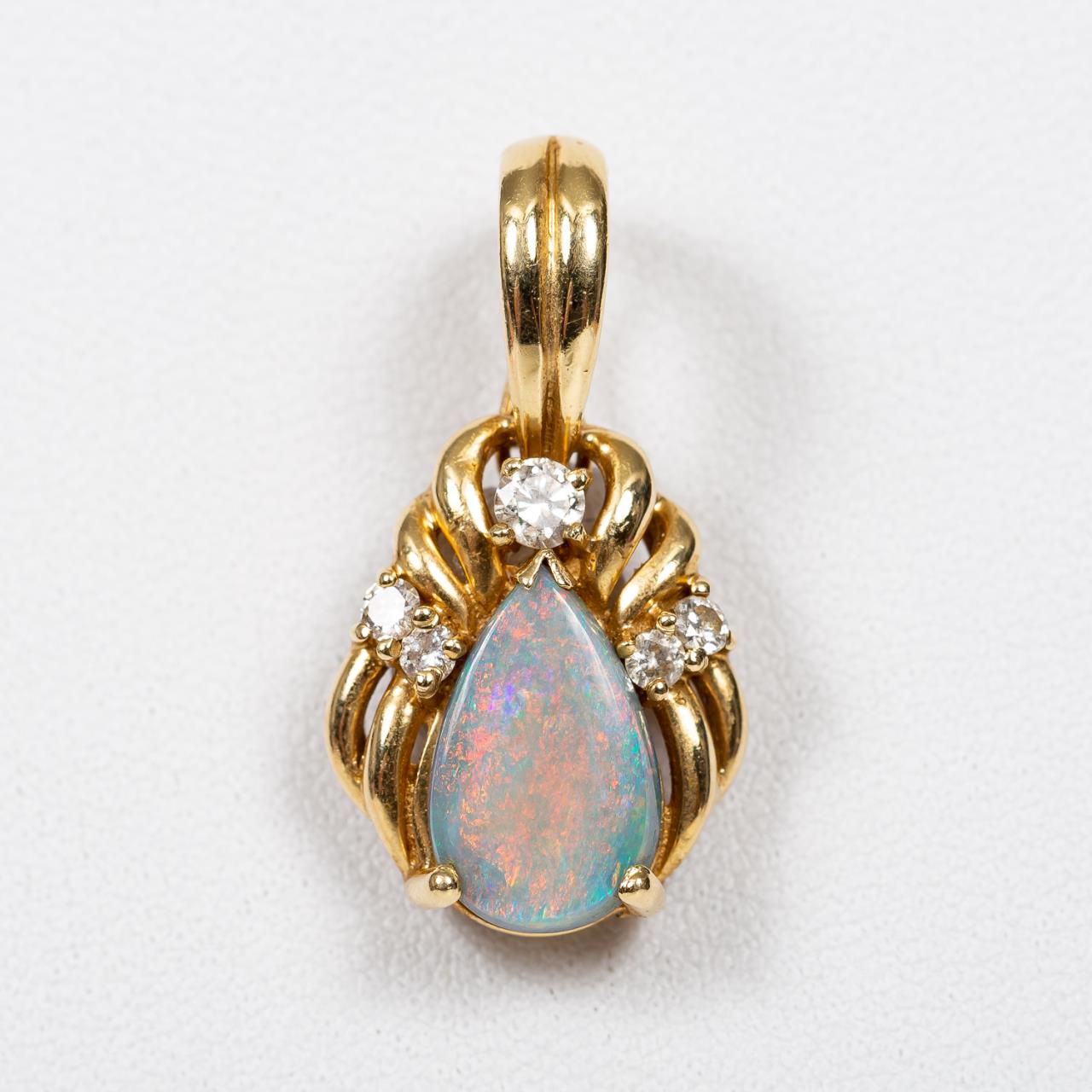 14K GOLD, OPAL, & DIAMOND