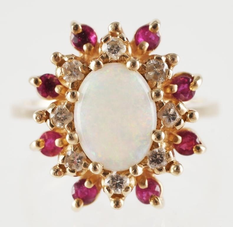 14K GOLD OPAL DIAMOND RUBY