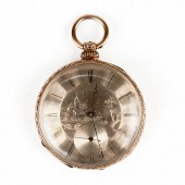 14K GOLD OPEN FACE POCKET WATC