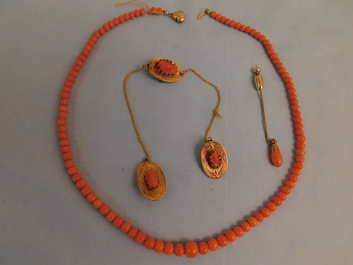 14K GOLD & PINK CORAL JEWELRYLot of