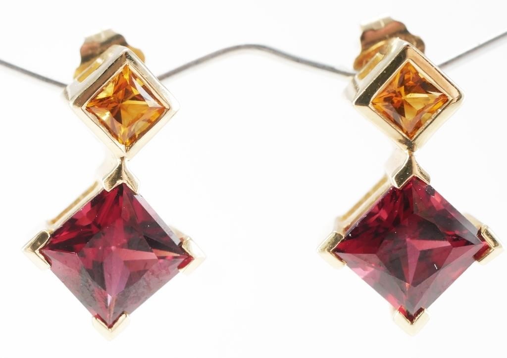 14K GOLD RED SPINEL EARRINGS14K