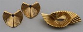 14K GOLD RETRO EARRINGS AND BR