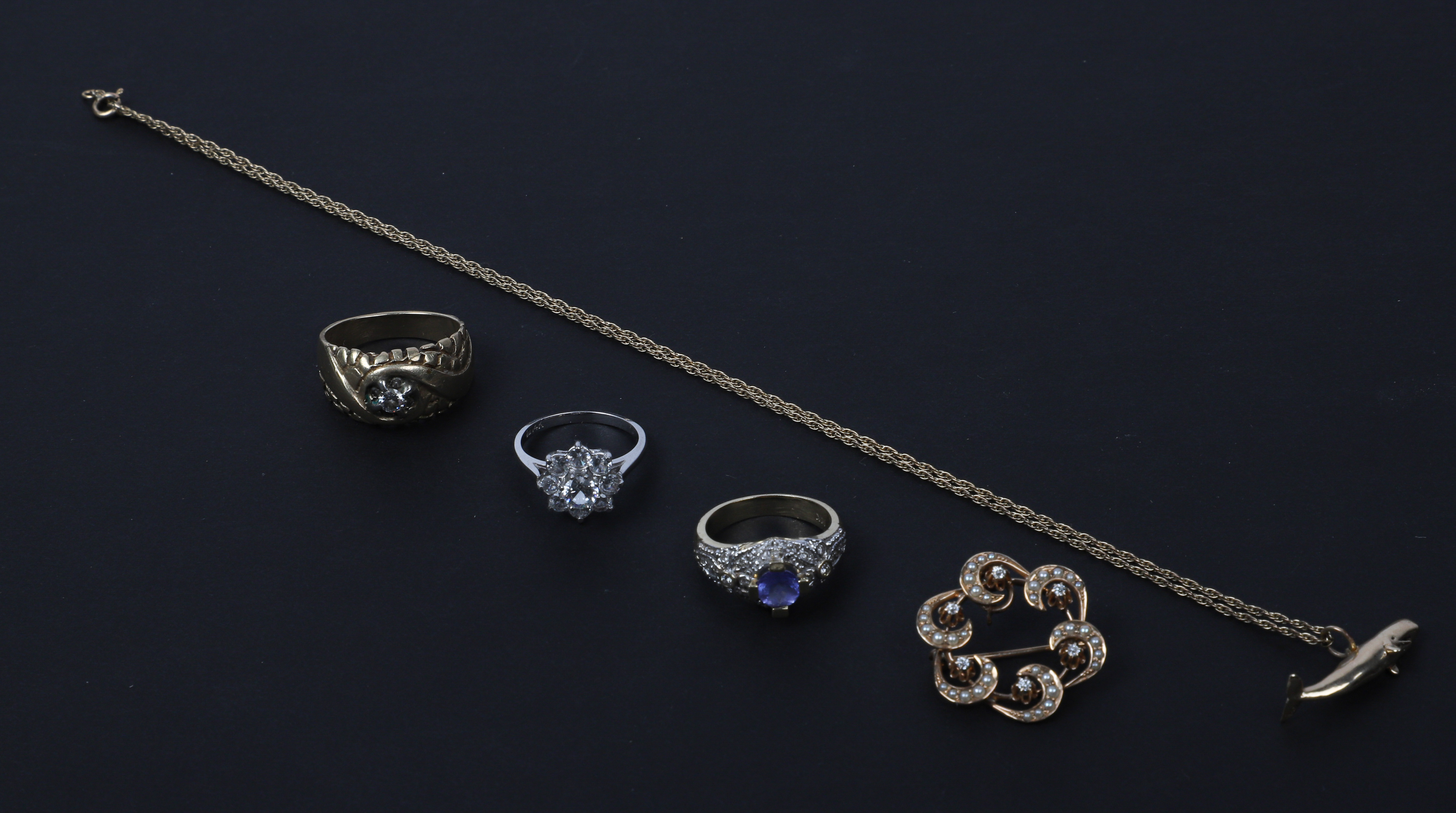 14K gold rings, pin and pendant