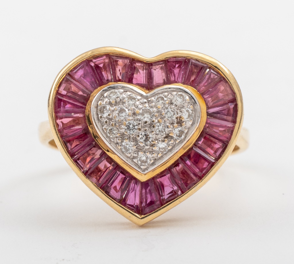14K GOLD RUBY DIAMOND HEART MOTIF