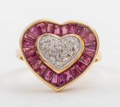 14K GOLD RUBY DIAMOND HEART MO