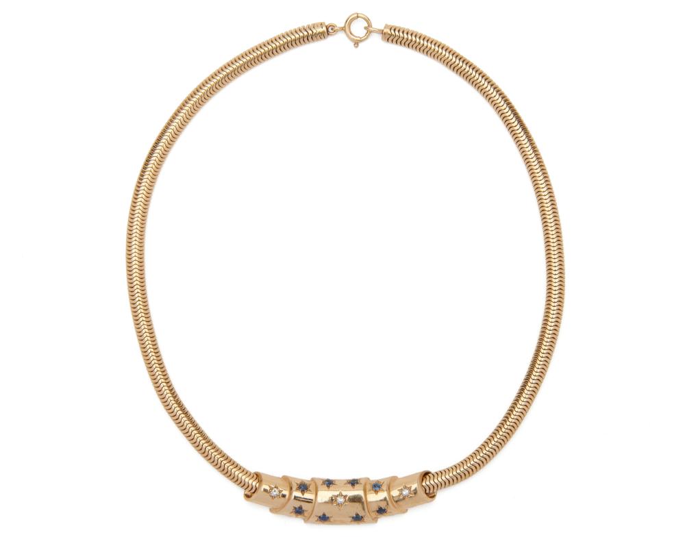14K GOLD, SAPPHIRE, AND DIAMOND