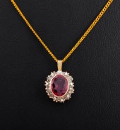 14K GOLD SYNTHETIC RUBY & DIAM