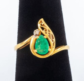 14K GOLD TEARDROP EMERALD DIAM