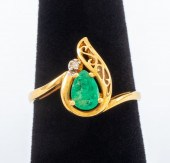 14K GOLD TEARDROP EMERALD DIAM