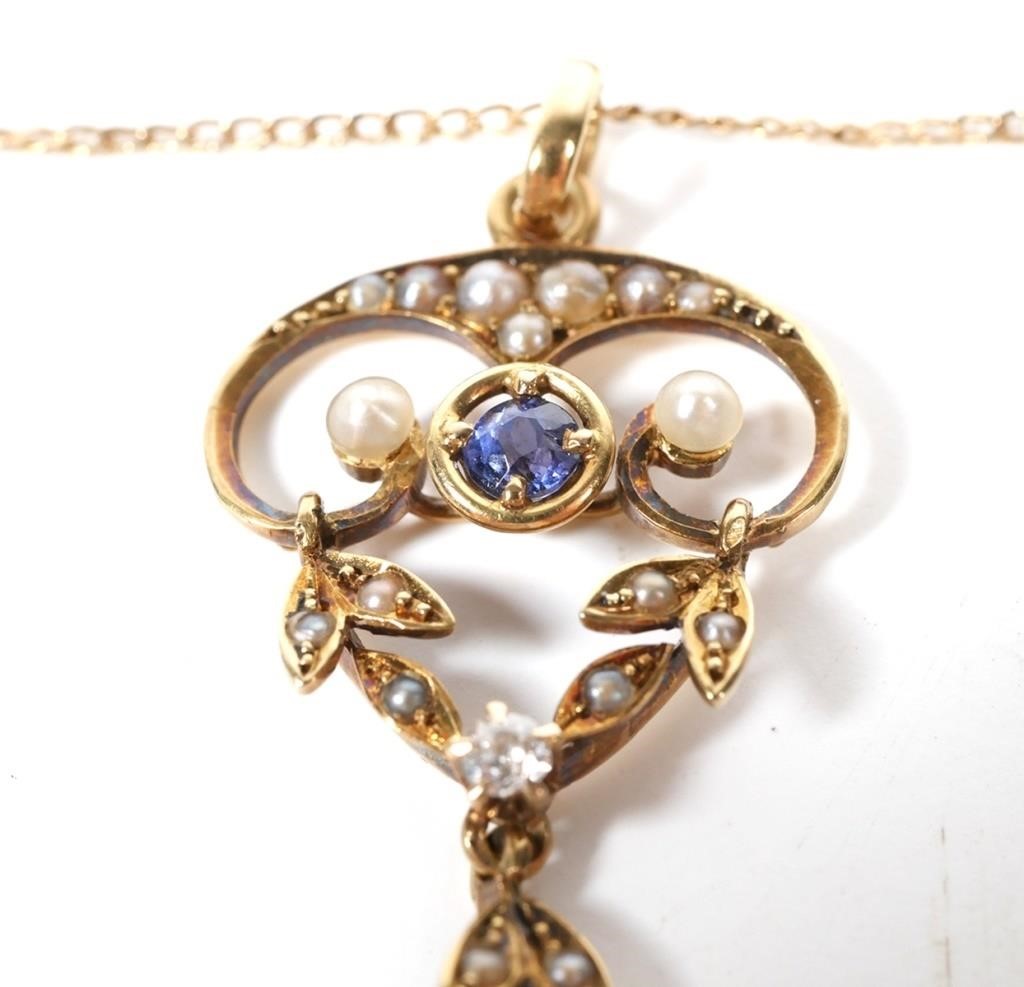 14K GOLD TOPAZ & DIAMOND LAVALIER