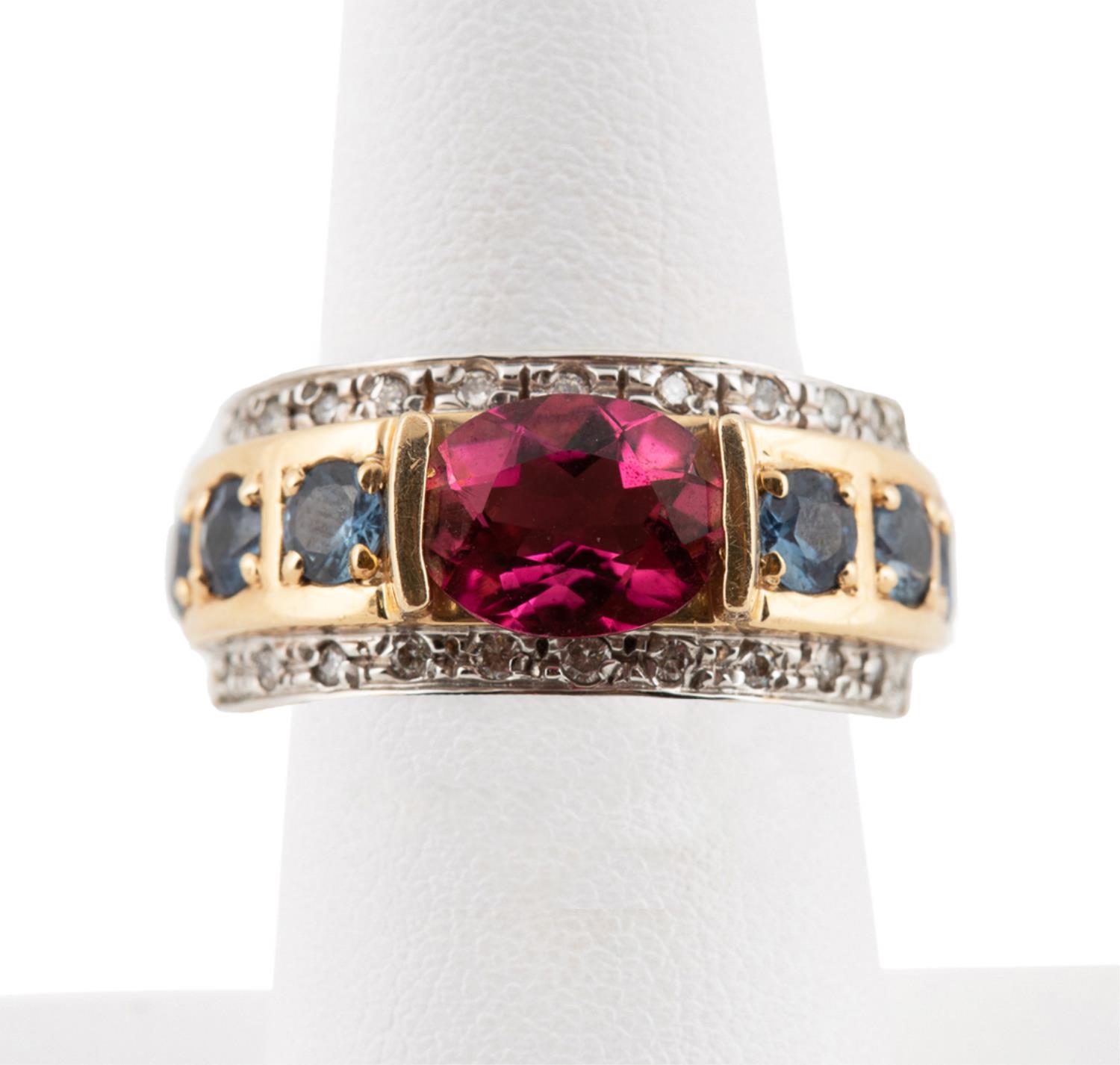 14K GOLD, TOURMALINE, SAPPHIRE &
