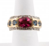 14K GOLD, TOURMALINE, SAPPHIRE