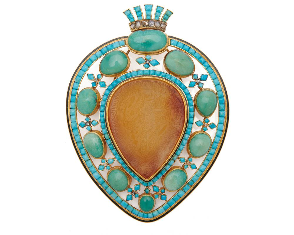 14K GOLD, TURQUOISE, AGATE, AND