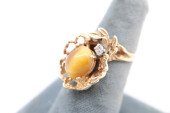 14K GOLDEN TIGER EYE W/DIAMOND