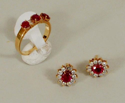 14K GOLD/RUBY/DIAMOND EARRINGS &