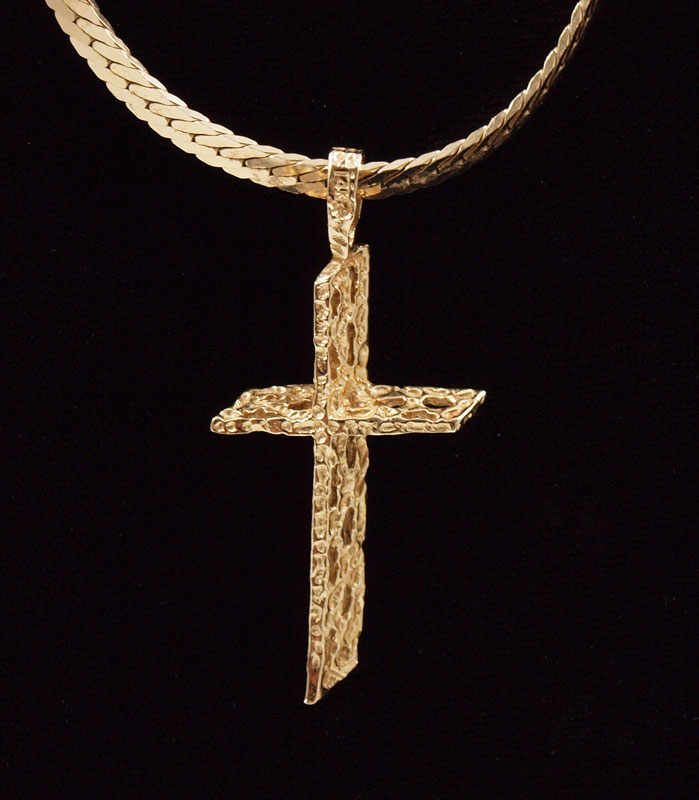 14K HERRINGBONE CHAIN AND CROSS:
