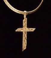 14K HERRINGBONE CHAIN AND CROS