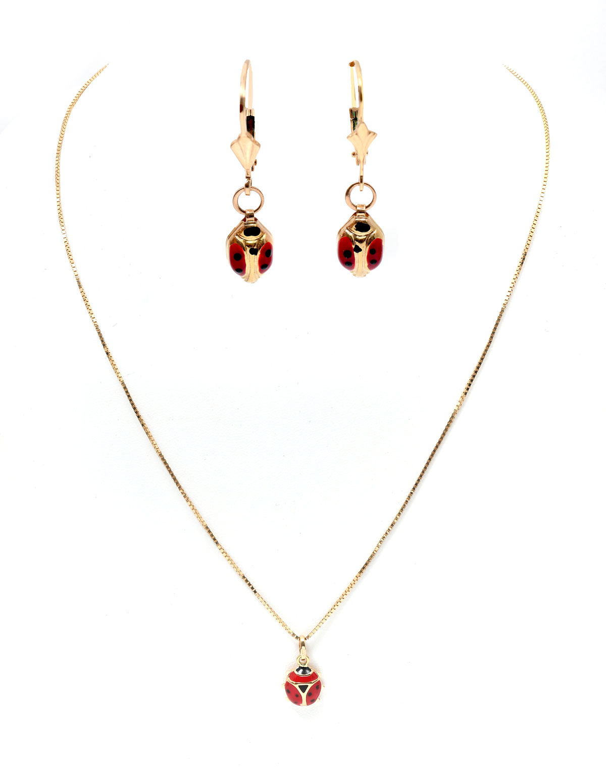 14K LADYBUG EARRING-NECKLACE SET: