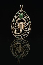 14K LARGE DIAMOND/EMERALD SCOR