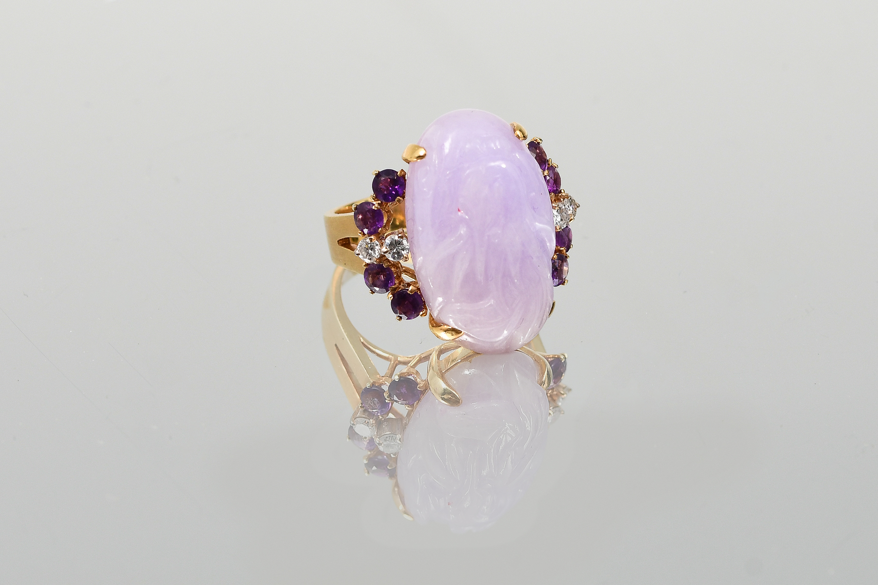 14K LAVENDER JADE, AMETHYST AND