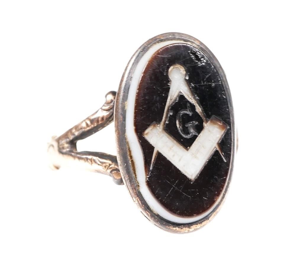 14K MASONIC ONYX SIGNET RINGMasonic