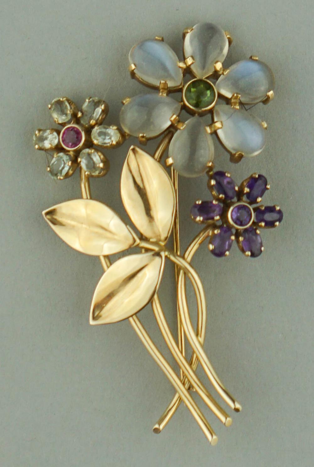 14K MOONSTONE, AMETHYST, PERIDOT