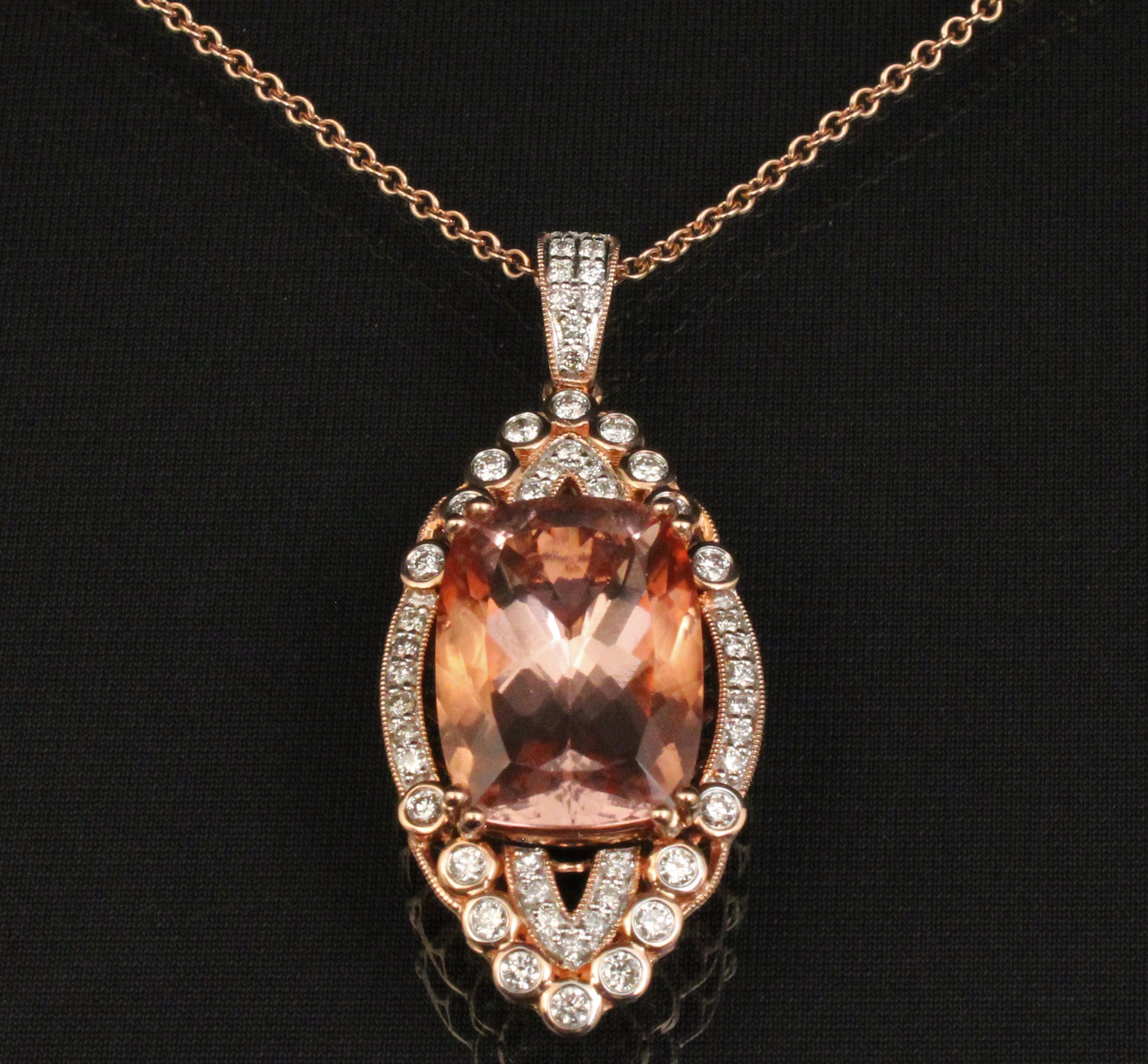 14K MORGANITE AND DIAMOND PENDANT