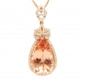 14K MORGANITE & DIAMOND PENDAN