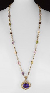 14K MULTI-COLORED GEMSTONE NEC