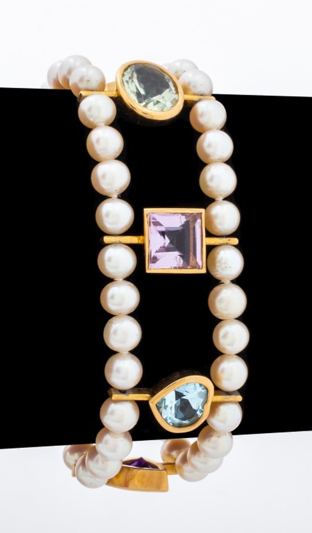 14K MULTI GEMSTONE TWO STRAND PEARL