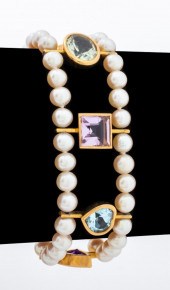 14K MULTI GEMSTONE TWO STRAND