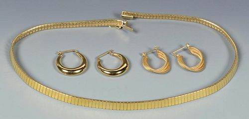 14K NECKLACE & 2 PAIR HOOP