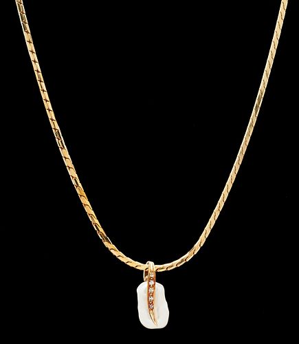 14K NECKLACE WITH PEARL & DIAMOND