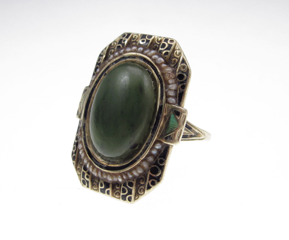 14K NEPHRITE JADE RING: 14K