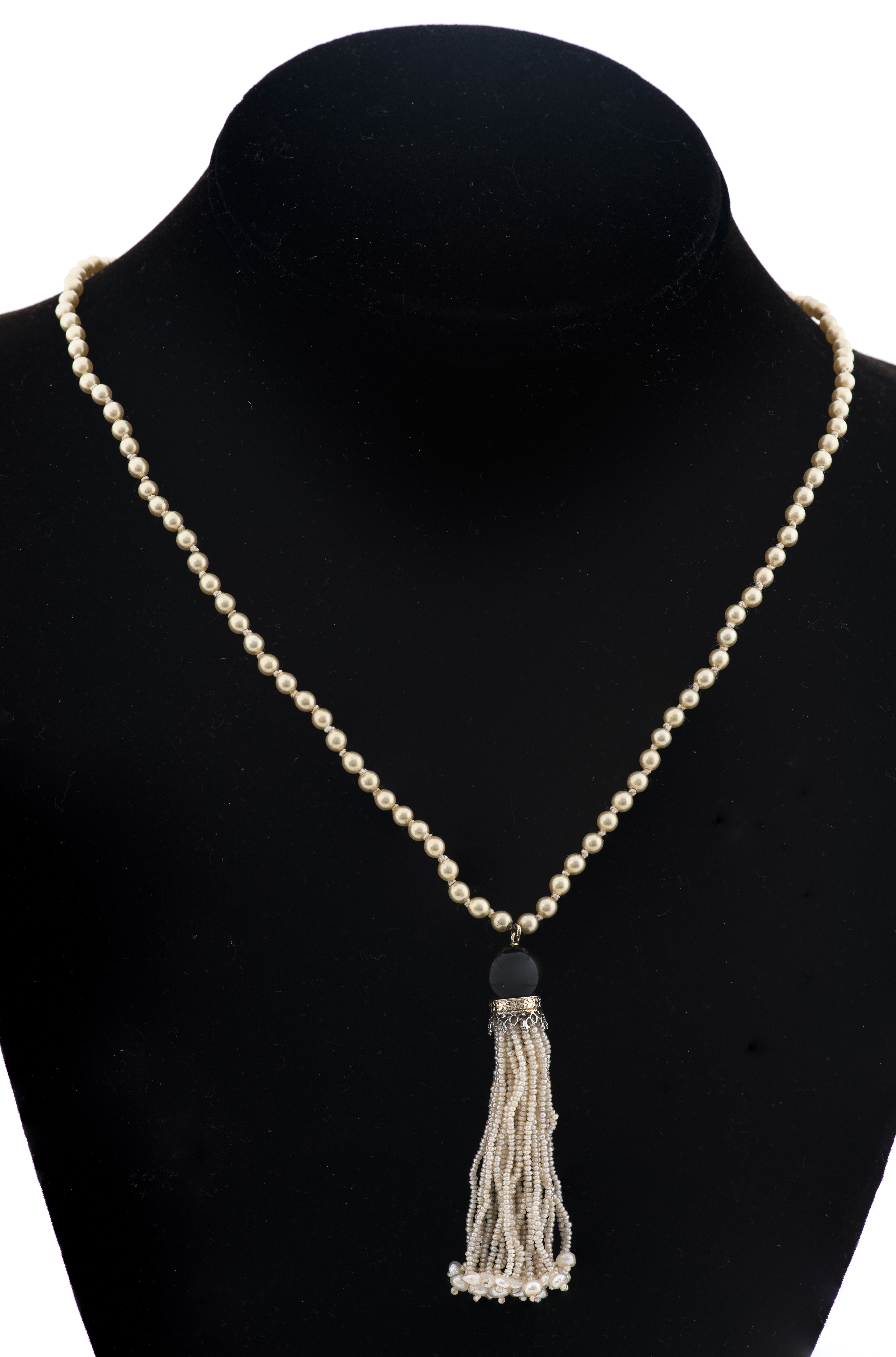 14K ONYX SEED PEARL TASSEL ON