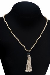 14K ONYX SEED PEARL TASSEL ON