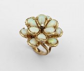 14K OPAL & DIAMOND FLOWER RING