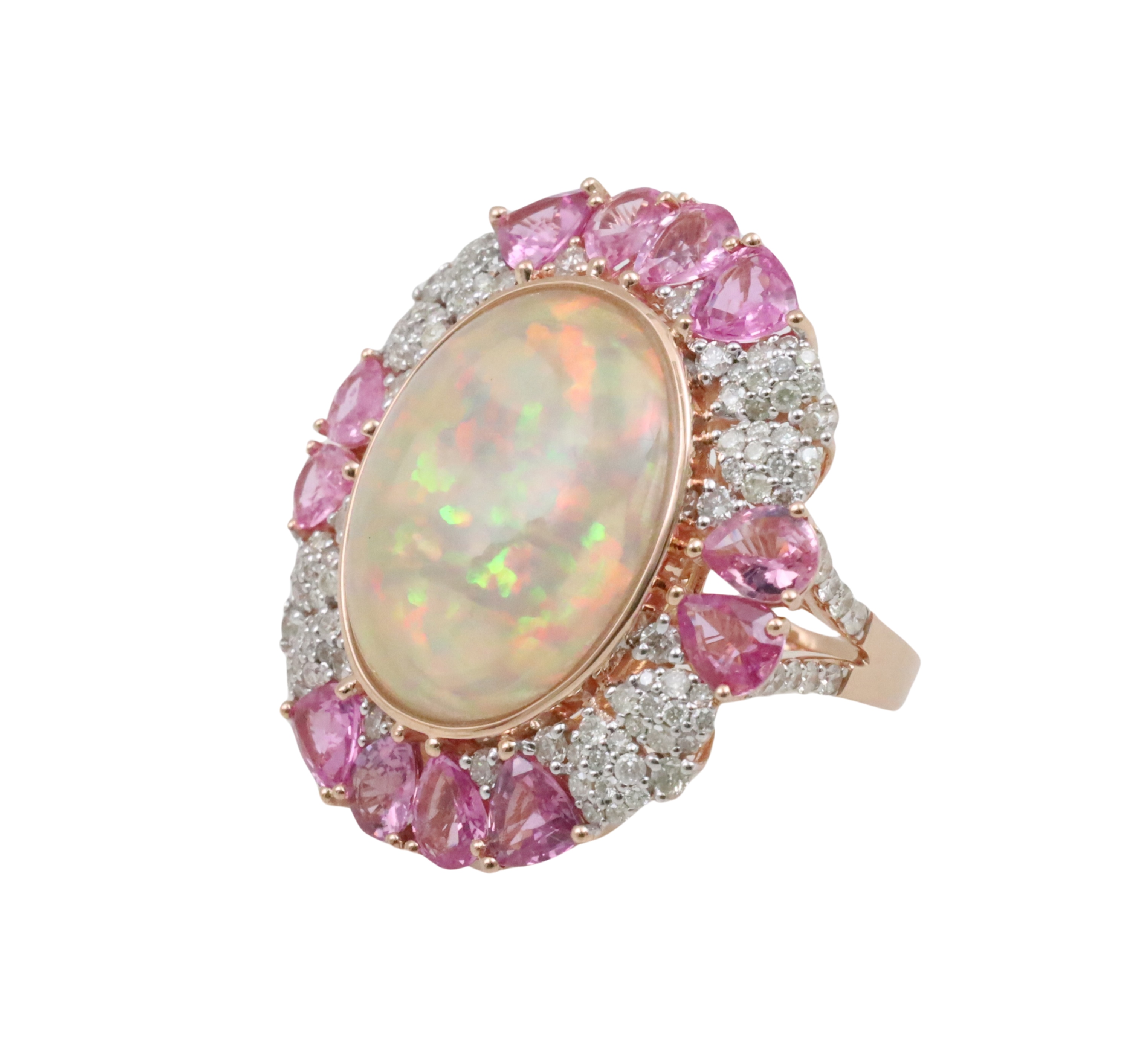 14K OPAL, DIAMOND & PINK SAPPHIRE