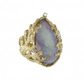 14K OPAL & DIAMOND RING: 14K y