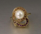 14K PEARL, DIAMOND AND TOURMAL