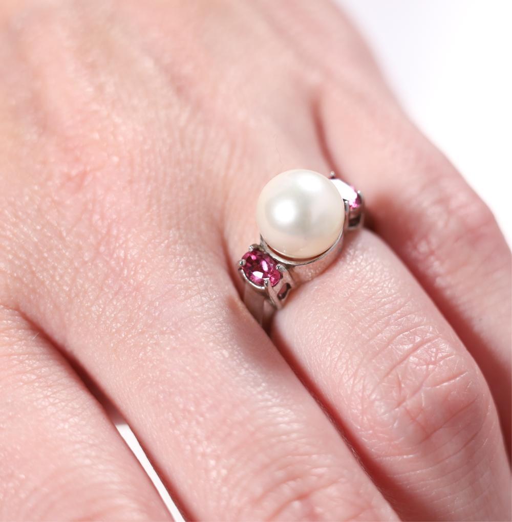 14K PEARL & PINK TOURMALINE RING14K