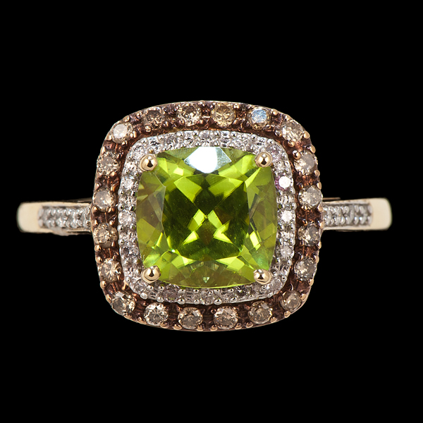 14k Peridot Garnet and Diamond Ring