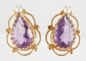 14K PURPLE SPINEL AND PEARL EA