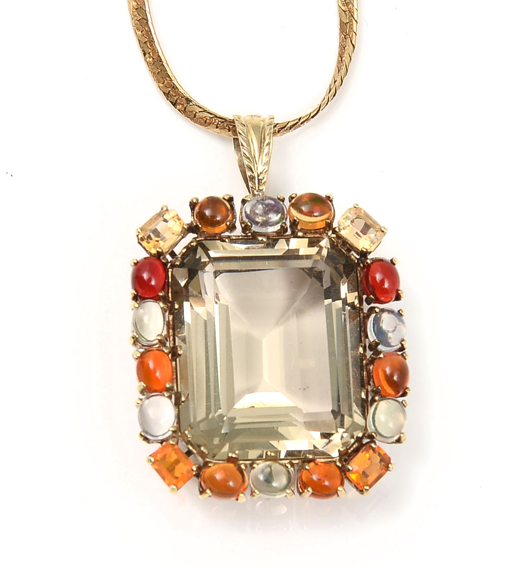 14K QUARTZ & OPAL PENDANT: 14K