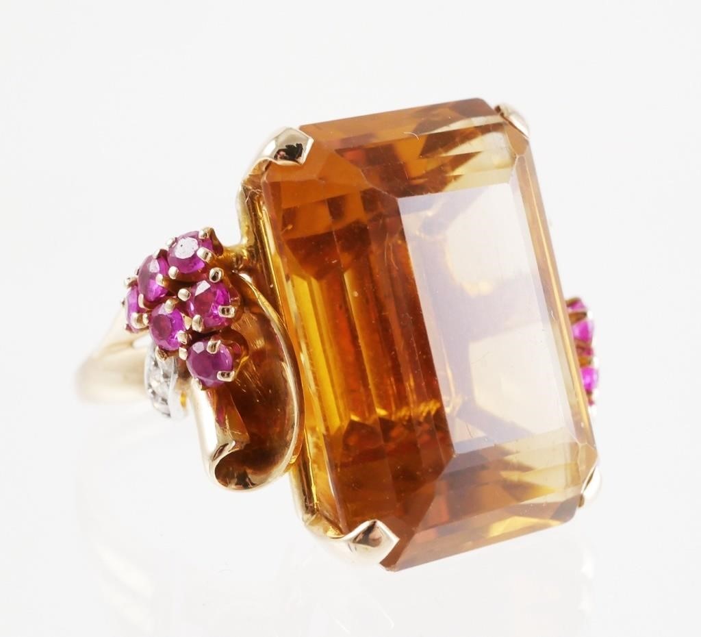 14K RETRO CITRINE RUBY DIAMOND