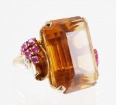 14K RETRO CITRINE RUBY DIAMOND