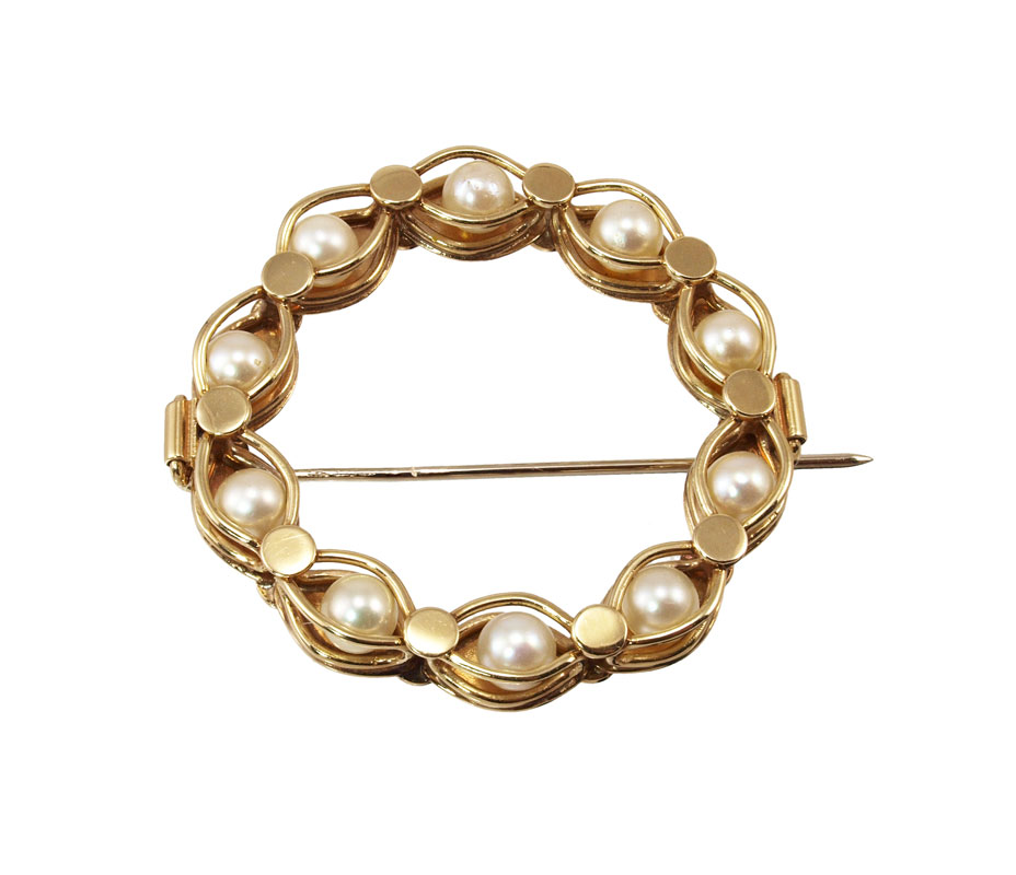 14K REVERSIBLE PEARL BROOCH: 14K