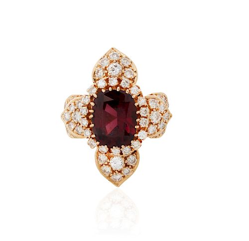 14K RHODOLITE GARNET AND DIAMOND