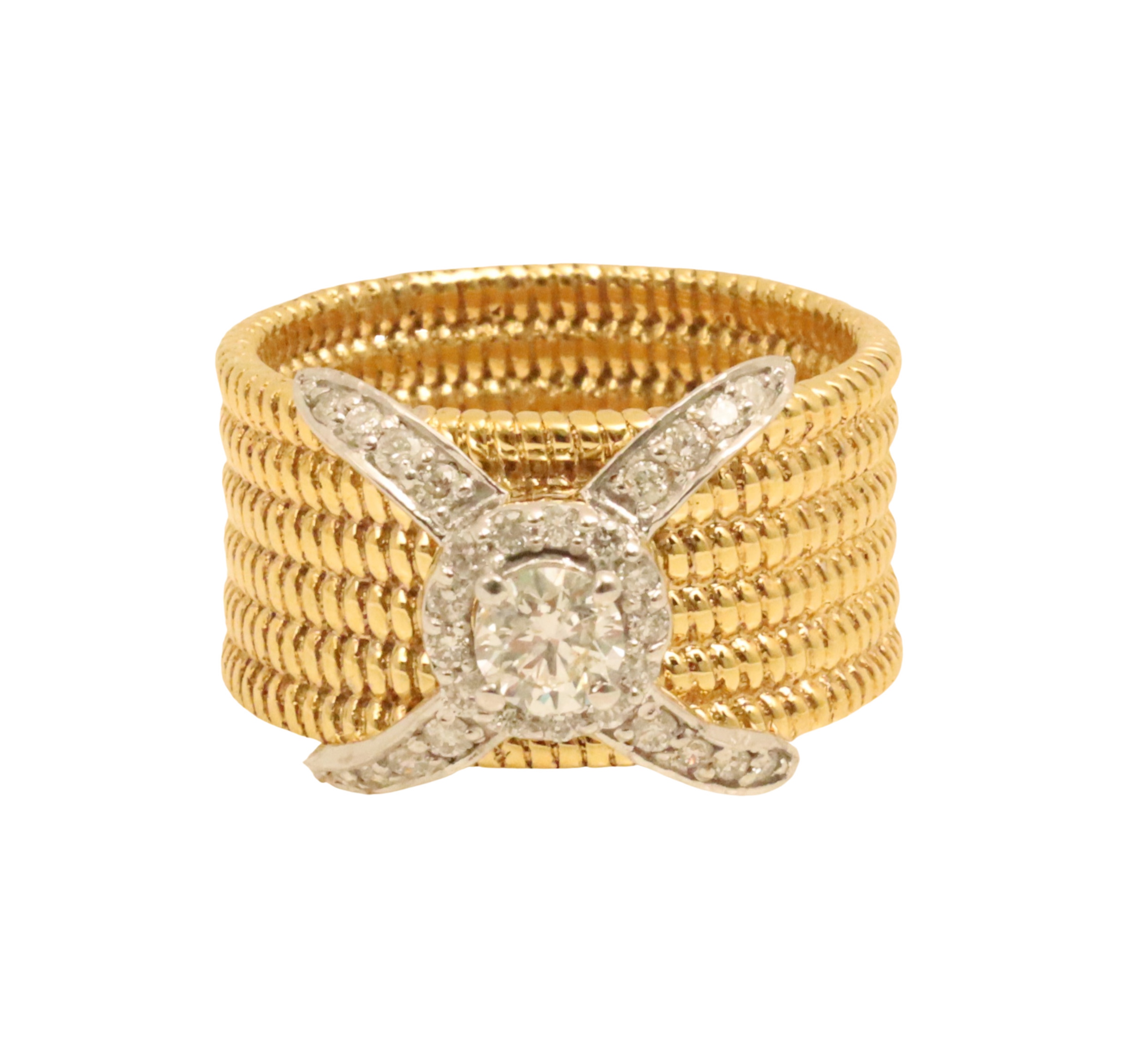 14K ROPE DESIGN YG & DIAMOND RING